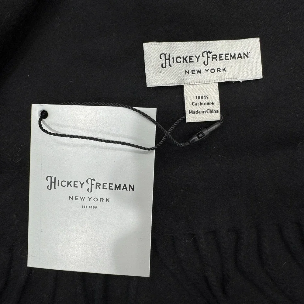 NWT Hickey Freeman New York 100%‎ Cashmere Scarf Black Fringe Warm Winter $179
